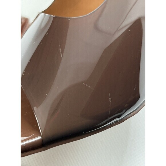 Brown Vinyl Spool Heeled Open Square Toe Slides 8 Transparent Mules x Forever21 - Picture 11 of 15
